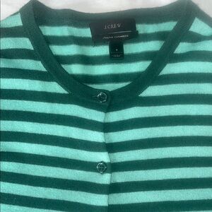 J. Crew Green Striped Cardigan V-Neck Sweater